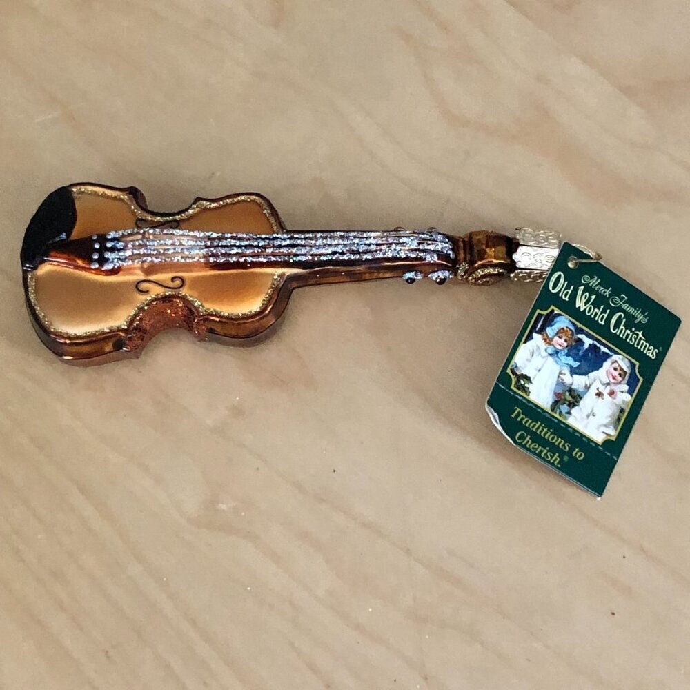 Old World Christmas Violin Gold Blown Glass Ornament 38008 New - Picture 3 of 6